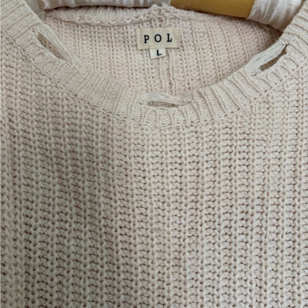 POL Oversized Distressed Stripe Knit Sweater Boho Cozy Large - Picture 2 of 5